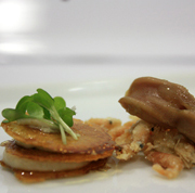 LENGUA DE PATO CON QUISQUILLAS Y PERA